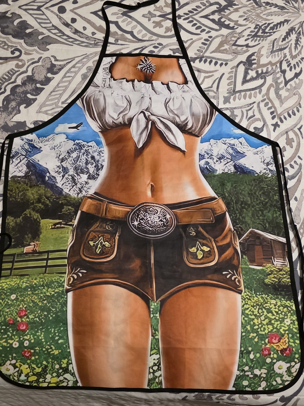 Novelty Bavarian Style Apron - Brown & White EUC